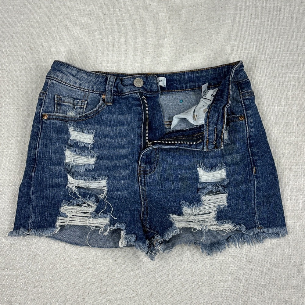 Almost Famous Women's Size 5 Blue Distressed Jean‎ Shorts Denim Cutoff